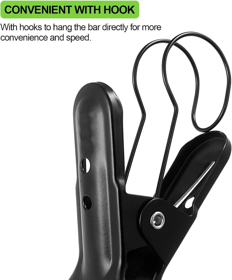 YRMJ 2 Pack 4-1/4" Heavy Duty Spring Clamps Clips, Black Metal Rubber Hinge Clip File Clamps for Photography Background Stands, Home Improvement Projects (2.17" Opening, with Hooks) - Image 2